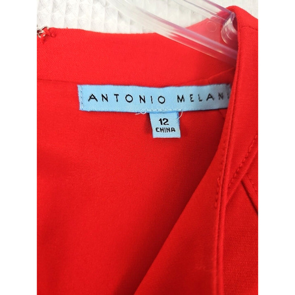 Antonio Melani ~Woman Size 12~ Coral Red Sleeveless Classic Sheath Dress V-Neck. - Picture 2 of 11